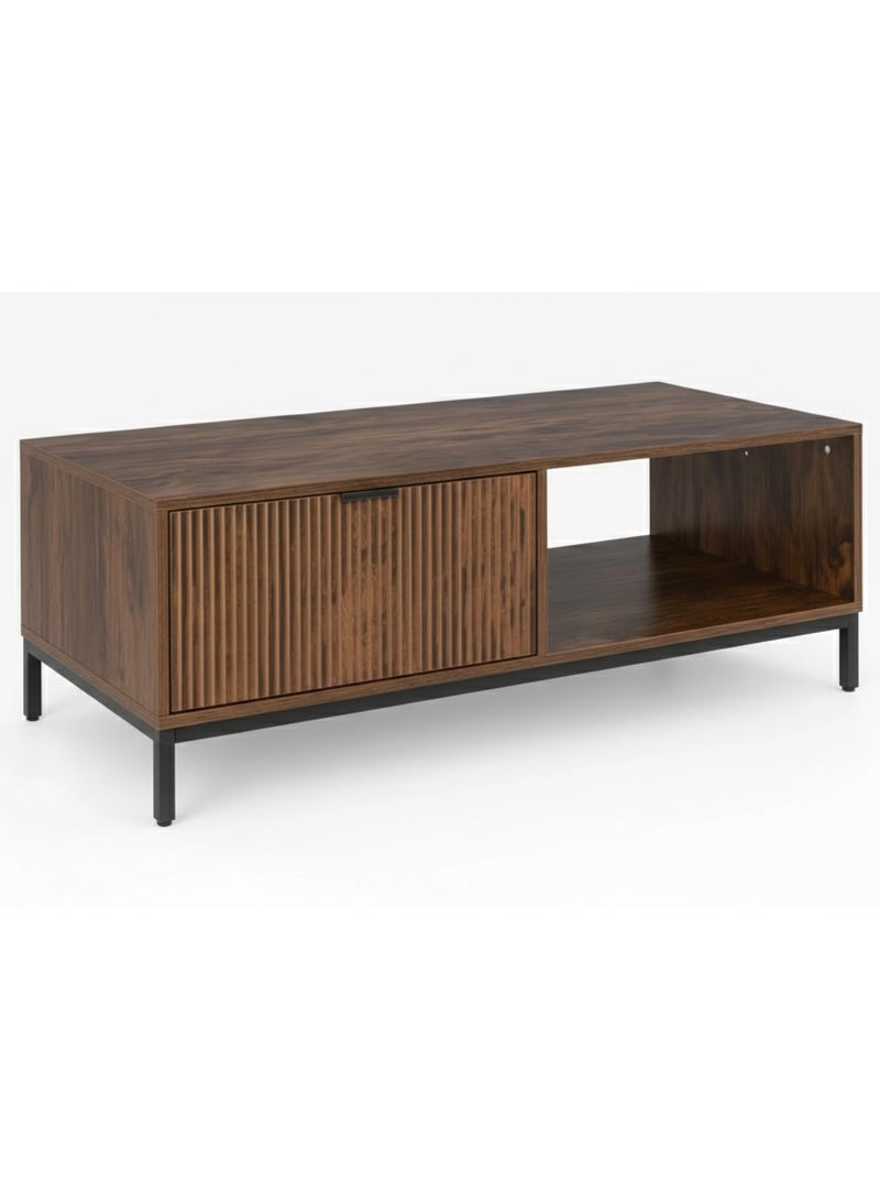 Concent Modern Coffee Table with Ribbed Wood Design and Metal Legs - Image 1